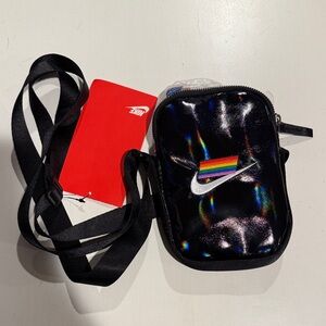 Nike Shiny Black Crossbody Bag with Rainbow Swoosh